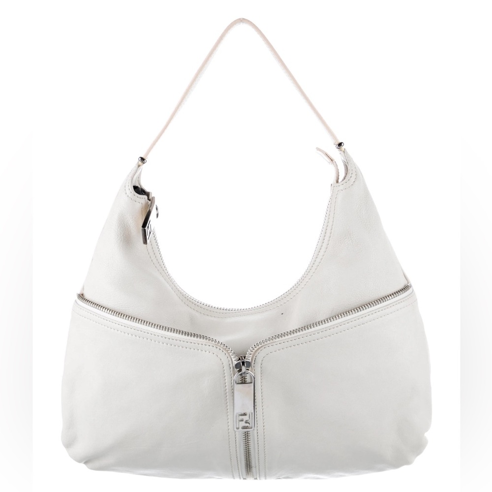 Authentic Never Used Fendi White Hobo Zip Front Bag